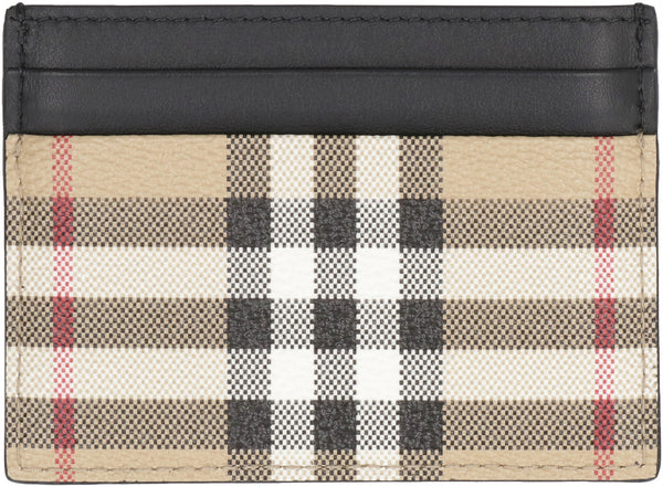 Leather and checked fabric card holder-1